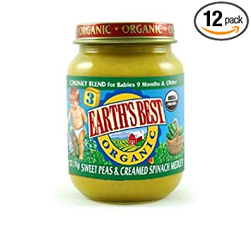 Earthsbest Baby Food-Sweet Pea/Spinach(95% Organic), 6-Ounce (Pack of 12)