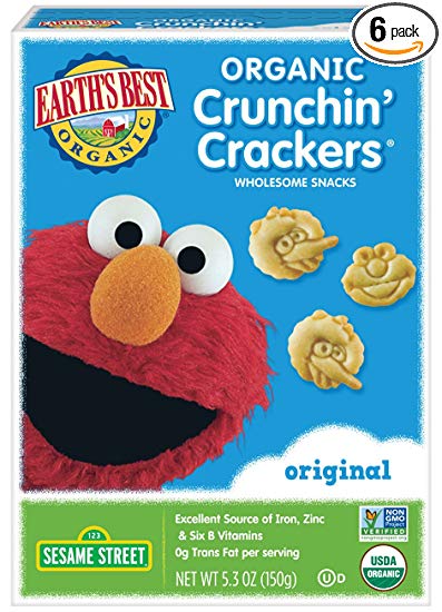 Earth's Best Organic Crunchin' Crackers, Toddler Snacks, Original Flavor, Sesame Street Characters, 5.3...