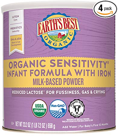 Earth's Best Baby Organic Sensitivity Infant Formula with Iron, 23.2 Ounce (Pack of 4)