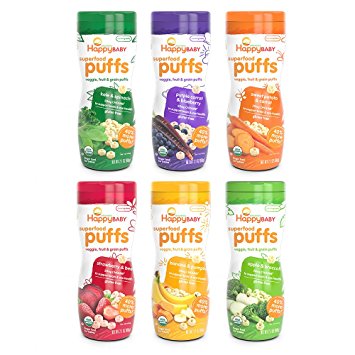 Happy Baby Organic Superfood Puffs, Variety Pack, 2.1 Ounce (Pack of 6)